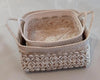 Set 3 Square Rattan, Bamboo & Shell Basket Trays With Handles
