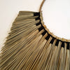 Leaf Shaped Long Grass Straw Wall Decor With Woven Black Cotton