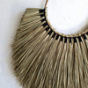 Leaf Shaped Long Grass Straw Wall Decor With Woven Black Cotton