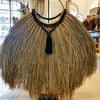 Half Round Natural Straw Grass Wall Decor With Woven Black Cotton