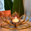 Glass & Brass Lotus Flower Tea Light Candle Holder