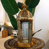 Arabic Style Golden Brass Candle Holder With Patterned Glass