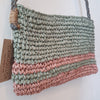 Green & Pink Woven Raffia Shoulder Bag