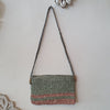 Green & Pink Woven Raffia Shoulder Bag