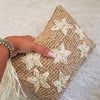 Natural Woven Straw Grass Clutch With Black Stars