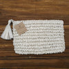 Multi-Color Woven Straw Grass Zippered Clutch With Tassel