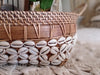 Whitewash Round Rattan & Bamboo Basket Tray With Handles