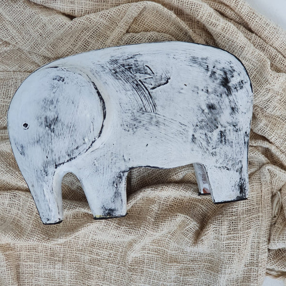 Carved Pottery Elephant Decor Set