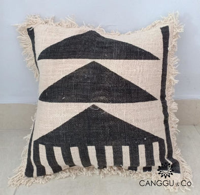 Abstract Nika Motif Cotton Cushion With Fringe 40X40