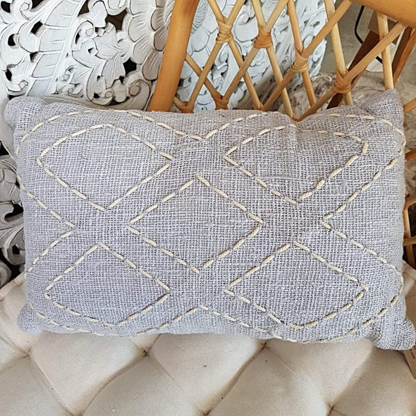 White Diamond Stitches Motif Raw Cotton Cushion - Canggu & Co