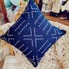 White Stitch Navy Blue Raw Cotton Cushion - Canggu & Co