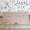 Brown Cross Pattern Motif Raw Cotton Cushions With Fringe - Canggu & Co