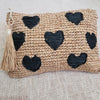 Natural Woven Straw Grass Clutch With Black Hearts - Canggu & Co