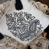 Eastern Printed Motif On Natural Cotton Linen Cushion With Tassels - Canggu & Co