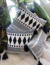 Black & White Boho Motif Cushions With Black Tassels - Canggu & Co