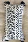 Black & White Boho Motif Cushions With Black Tassels - Canggu & Co