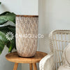 Tall Carved Tribal Motif Wooden Vase