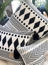 Black & White Boho Motif Cushions With Black Tassels - Canggu & Co