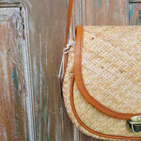 Rattan & Leather Half Round Shoulder Bag - Canggu & Co