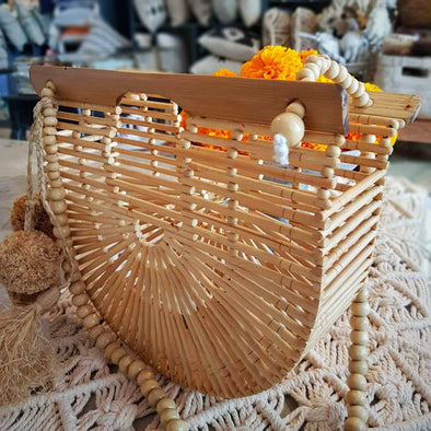 Bamboo Half Circle Bag With Beaded Strap – Canggu Co