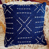 White Stitch Navy Blue Raw Cotton Cushion - Canggu & Co