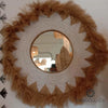 Large Straw Grass & White Raffia Mirror With Fringe