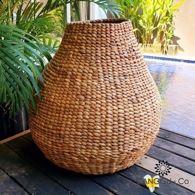 Natural Water Hyacinth Barrel Basket