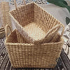 Rectangle Shaped Woven Water Hyacinth Baskets With Handle Set Of 2 Basket