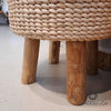 Round Water Hyacinth Stool With Long Wooden Legs