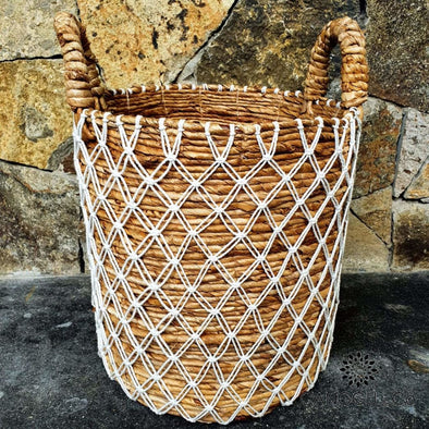 Tall Banana Leaf And Macrame Basket Sets Small