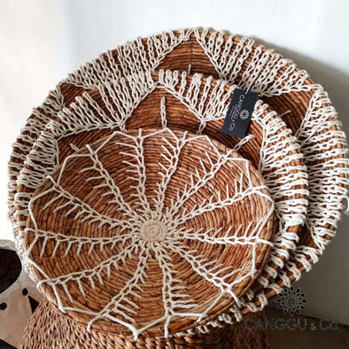 Water Hyacinth & Macrame Wall Plates Set Set Decor