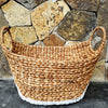 White & Natural Oval Shaped Water Hyacinth Basket Sets Medium