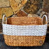 White & Natural Rectangle Shaped Woven Water Hyacinth Basket Sets Large