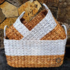 White & Natural Rectangle Shaped Woven Water Hyacinth Basket Sets Set Of 3