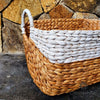 White & Natural Rectangle Shaped Woven Water Hyacinth Basket Sets