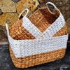 White & Natural Rectangle Shaped Woven Water Hyacinth Basket Sets