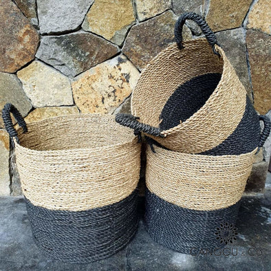 Woven Natural Straw Grass And Raffia Basket Sets