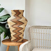 Large Woven Rattan Vase With Tribal Motif